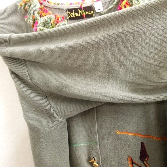 Debra Murray W M Vtg olive Wearable Art Hand Painted Shoe-Print Knit Cardigan - Picture 8 of 16